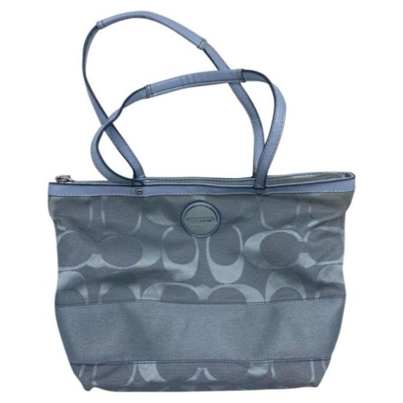 Coach Handbags - Coach Gray Jacquard Fabric Long Strap Tote Bag